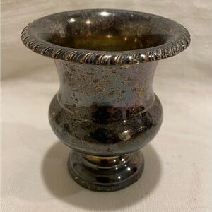Vintage silver plate Sheffield mini vase/ urn - shabby chic / retro / MCM